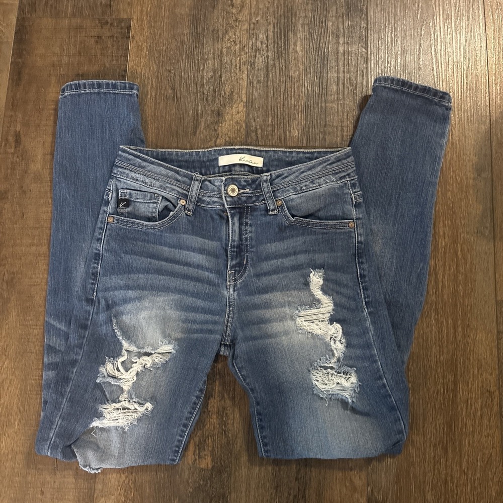 Kancan 7/27 Straight Jeans Distressed Medium Wash